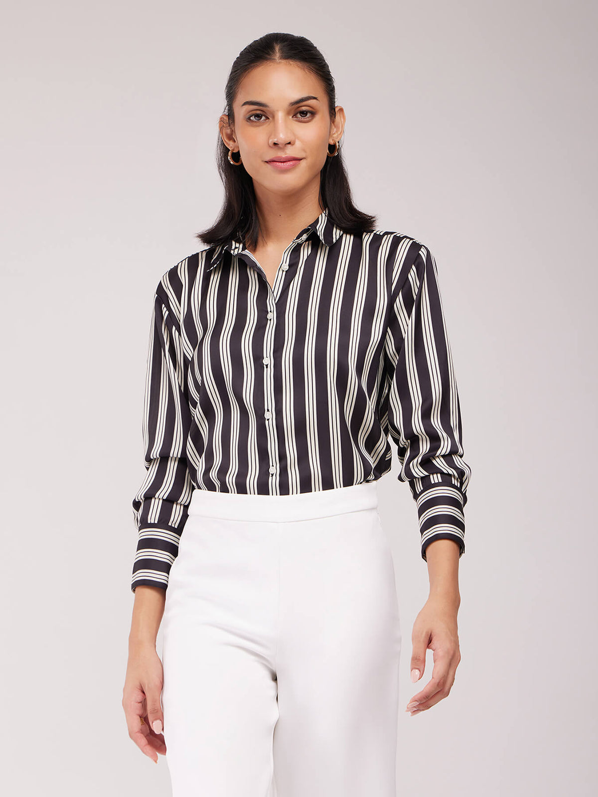 Satin Striped Shirt - Black