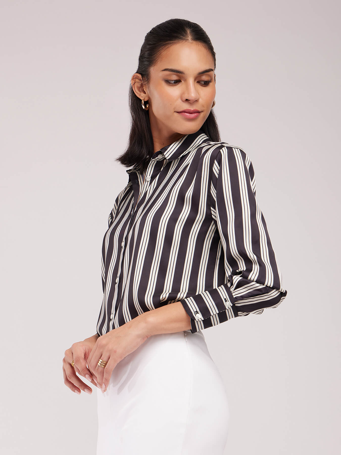 Satin Striped Shirt - Black