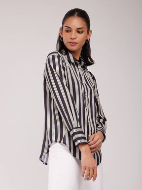 Satin Striped Shirt - Black