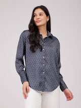 Satin Geometric Print Shirt - Navy