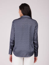 Satin Geometric Print Shirt - Navy