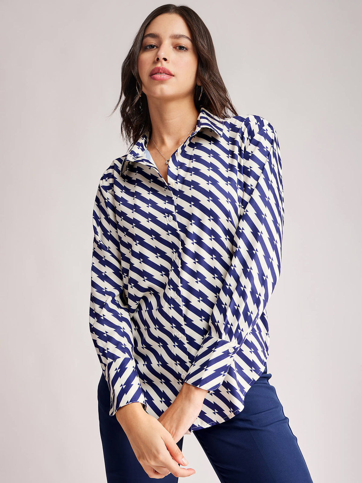 Geometric Print Shirt - Blue And Off-White