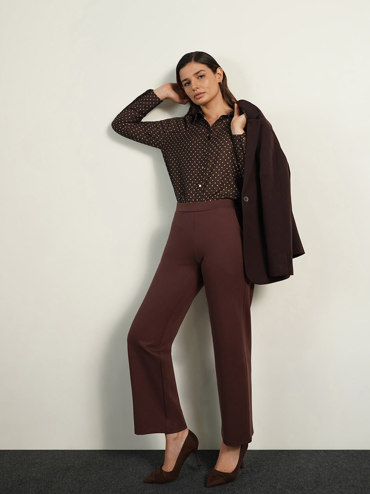 Anti-gape Polka Shirt- Brown