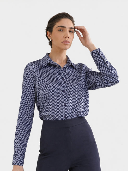 Satin Geometric Print Shirt - Blue
