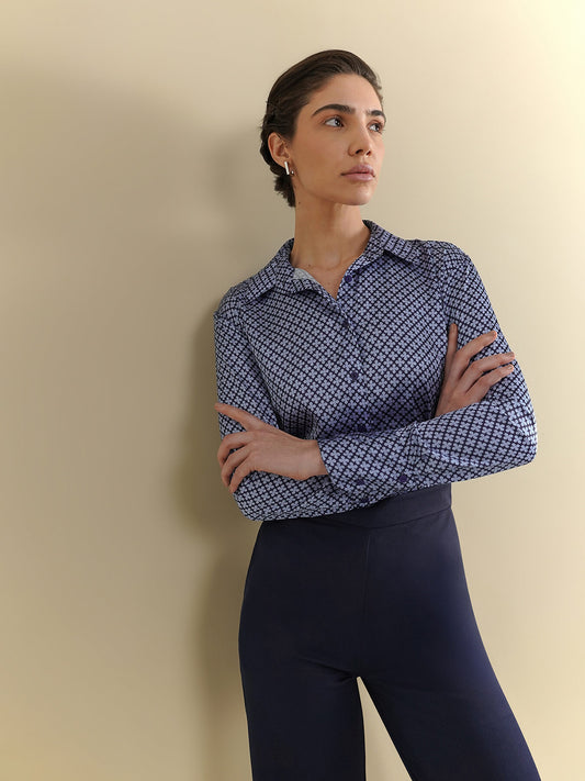 Satin Geometric Print Shirt - Blue