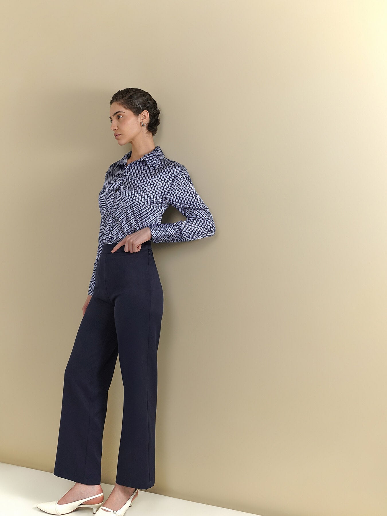 Satin Geometric Print Shirt - Blue