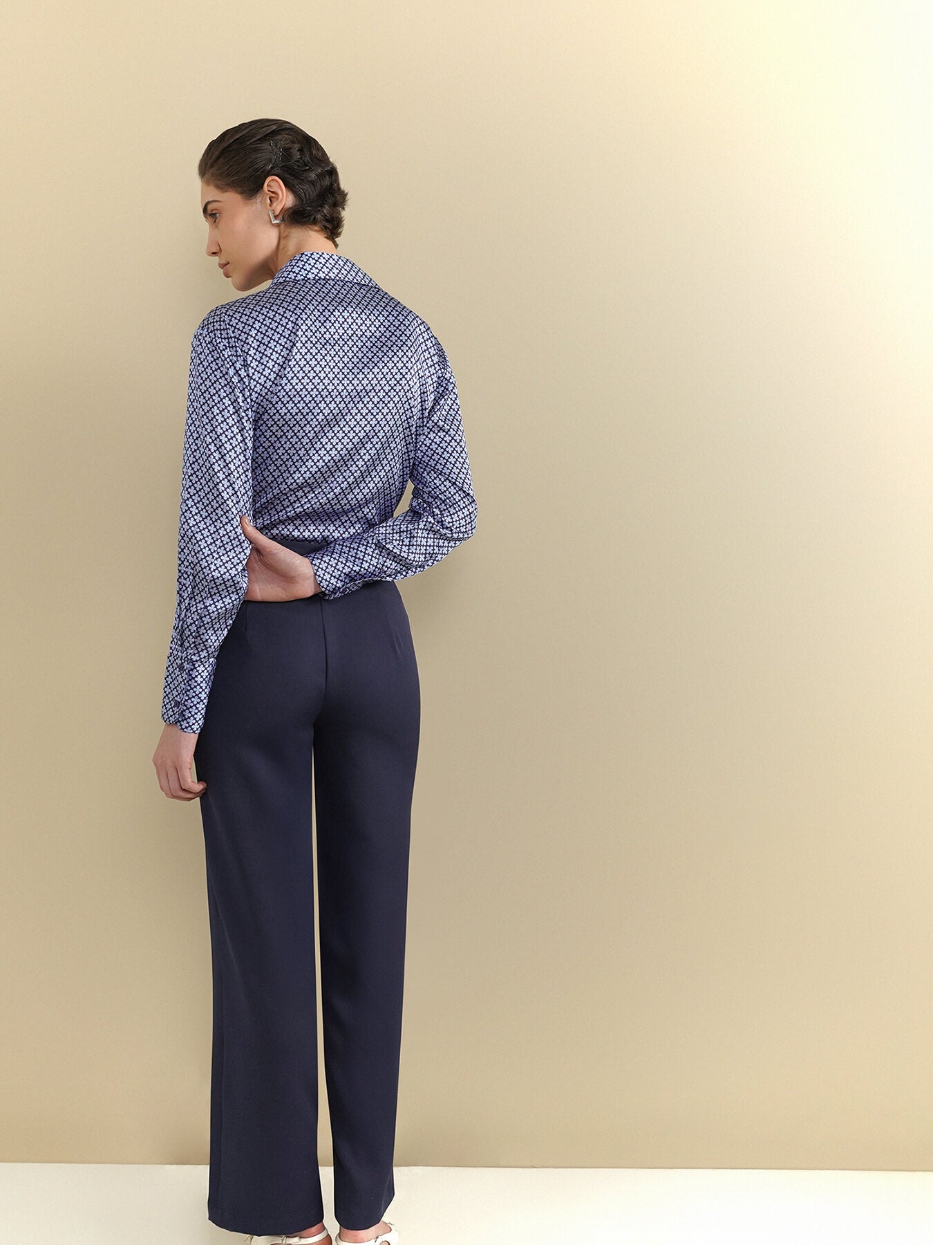 Satin Geometric Print Shirt - Blue