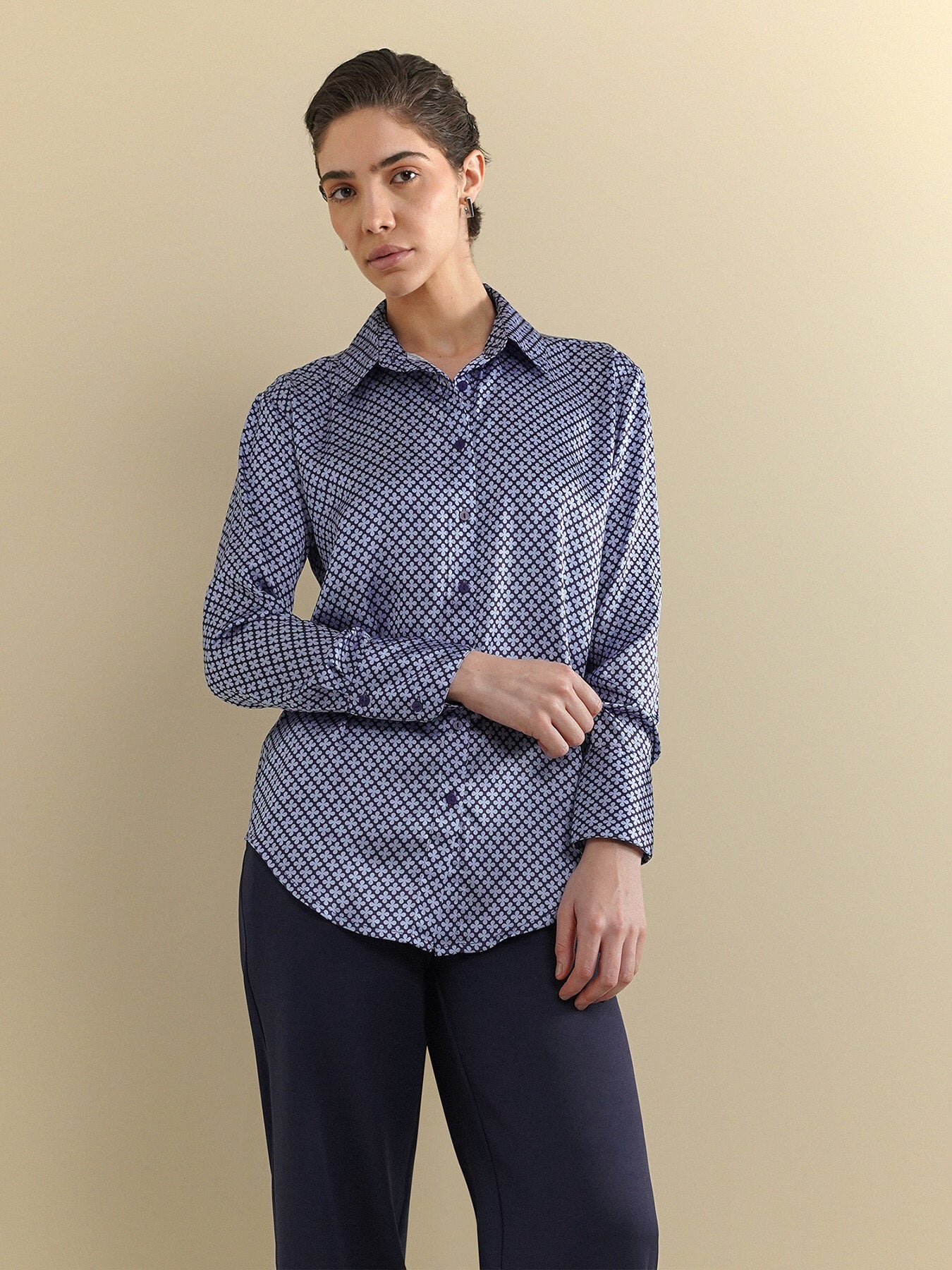 Satin Geometric Print Shirt - Blue