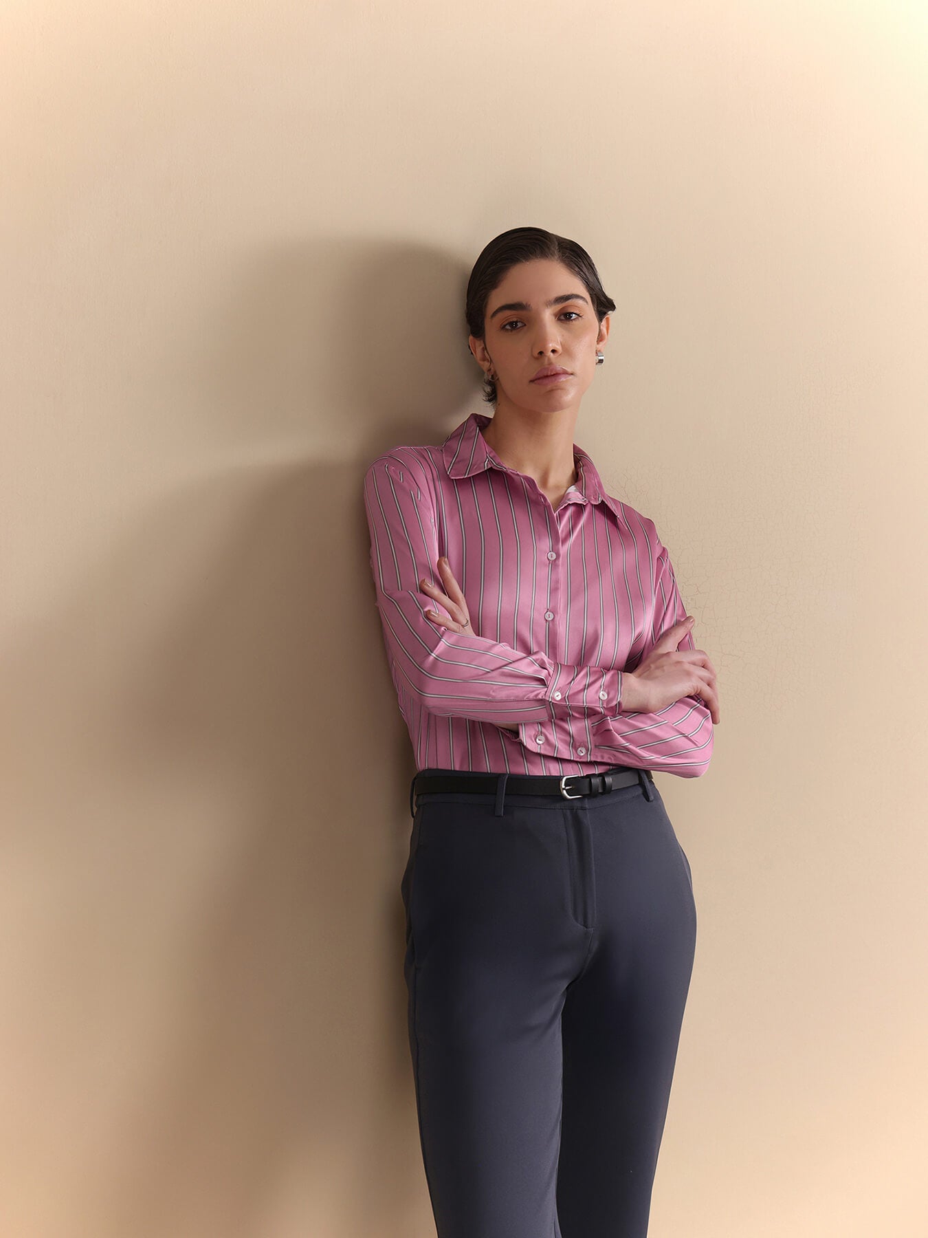 Satin Striped Shirt - Pink