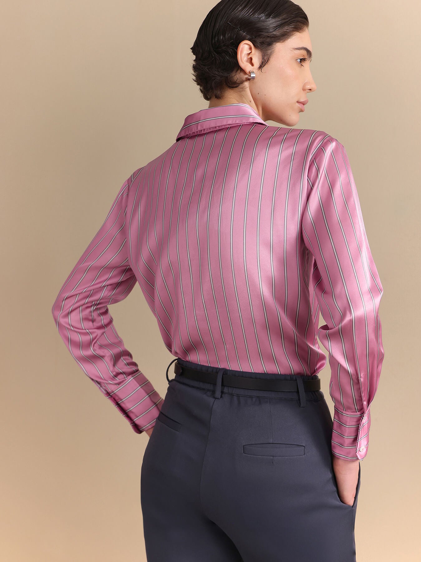 Satin Striped Shirt - Pink