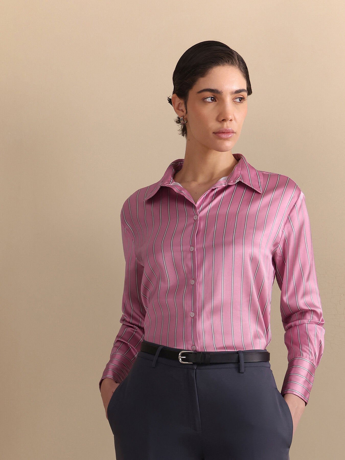 Satin Striped Shirt - Pink