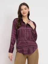 Satin Dash Print Shirt - Maroon