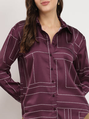 Satin Dash Print Shirt - Maroon