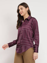 Satin Dash Print Shirt - Maroon