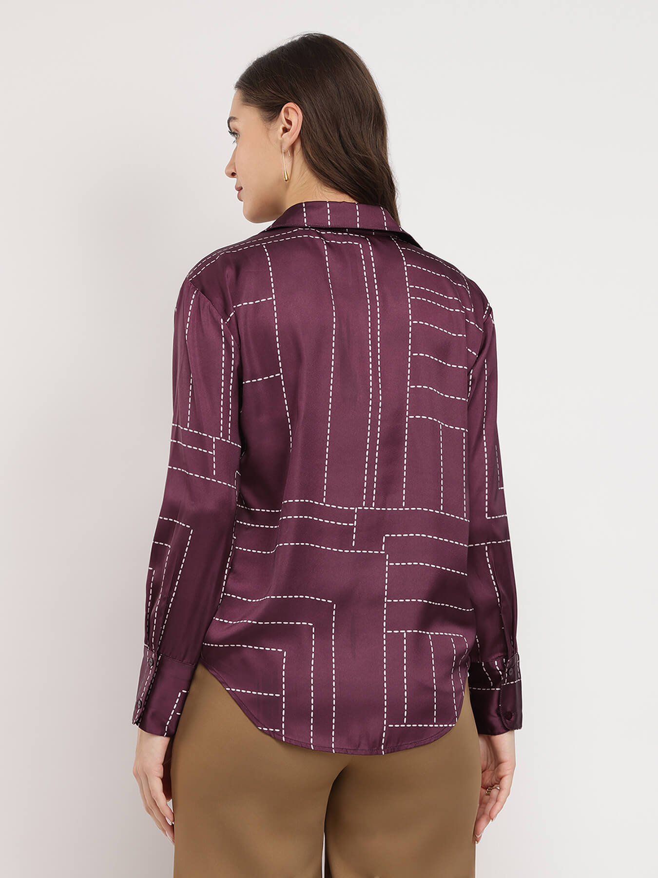 Satin Dash Print Shirt - Maroon