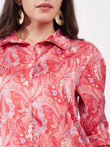 Satin Paisley Print Shirt - Red