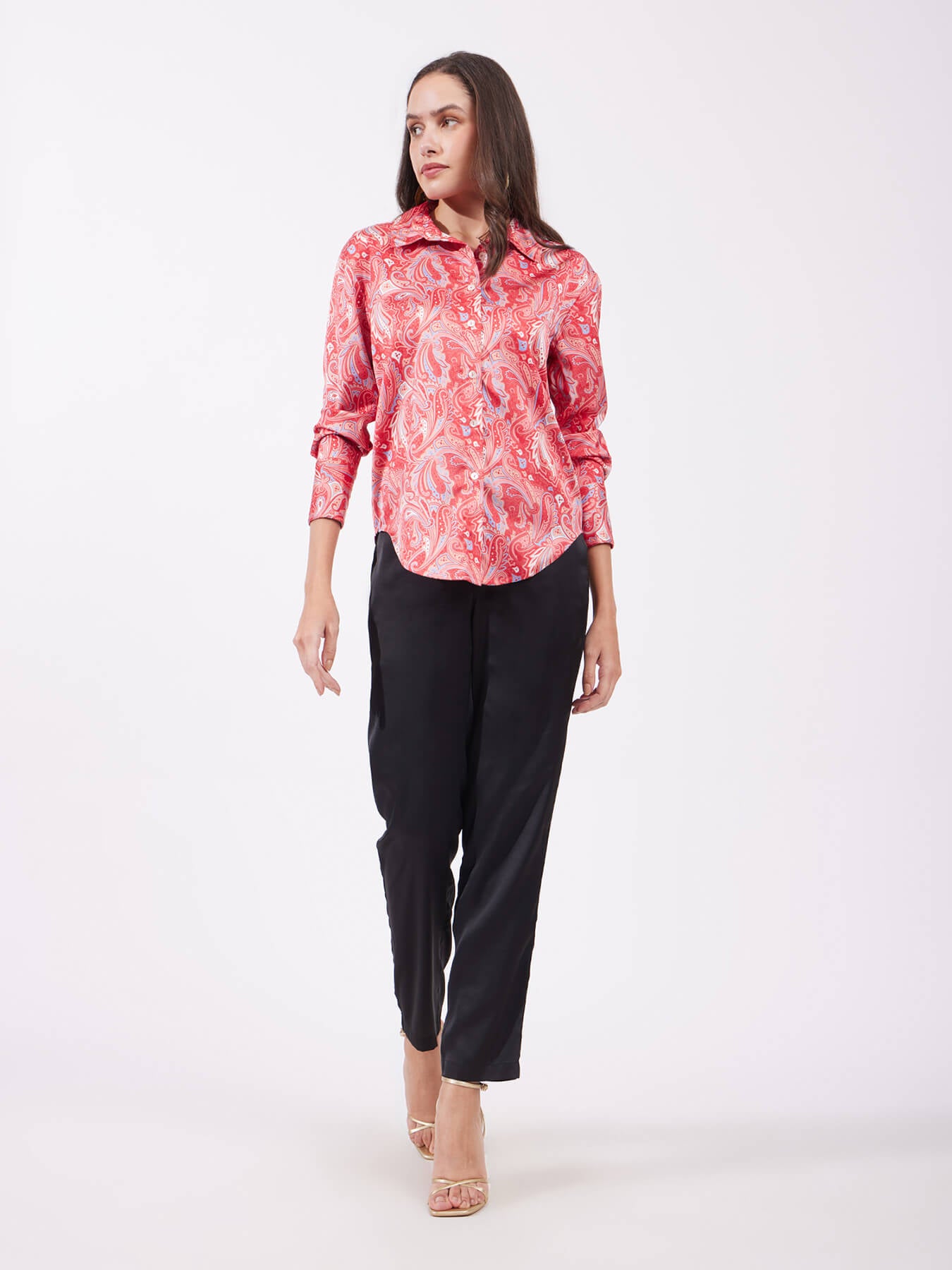 Satin Paisley Print Shirt - Red