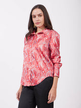 Satin Paisley Print Shirt - Red