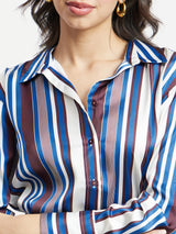 Satin Stripes Shirt - Navy And Maroon