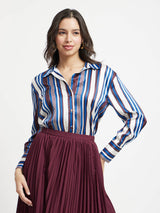Satin Stripes Shirt - Navy And Maroon