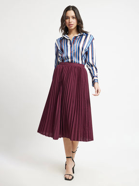 Satin Stripes Shirt - Navy And Maroon