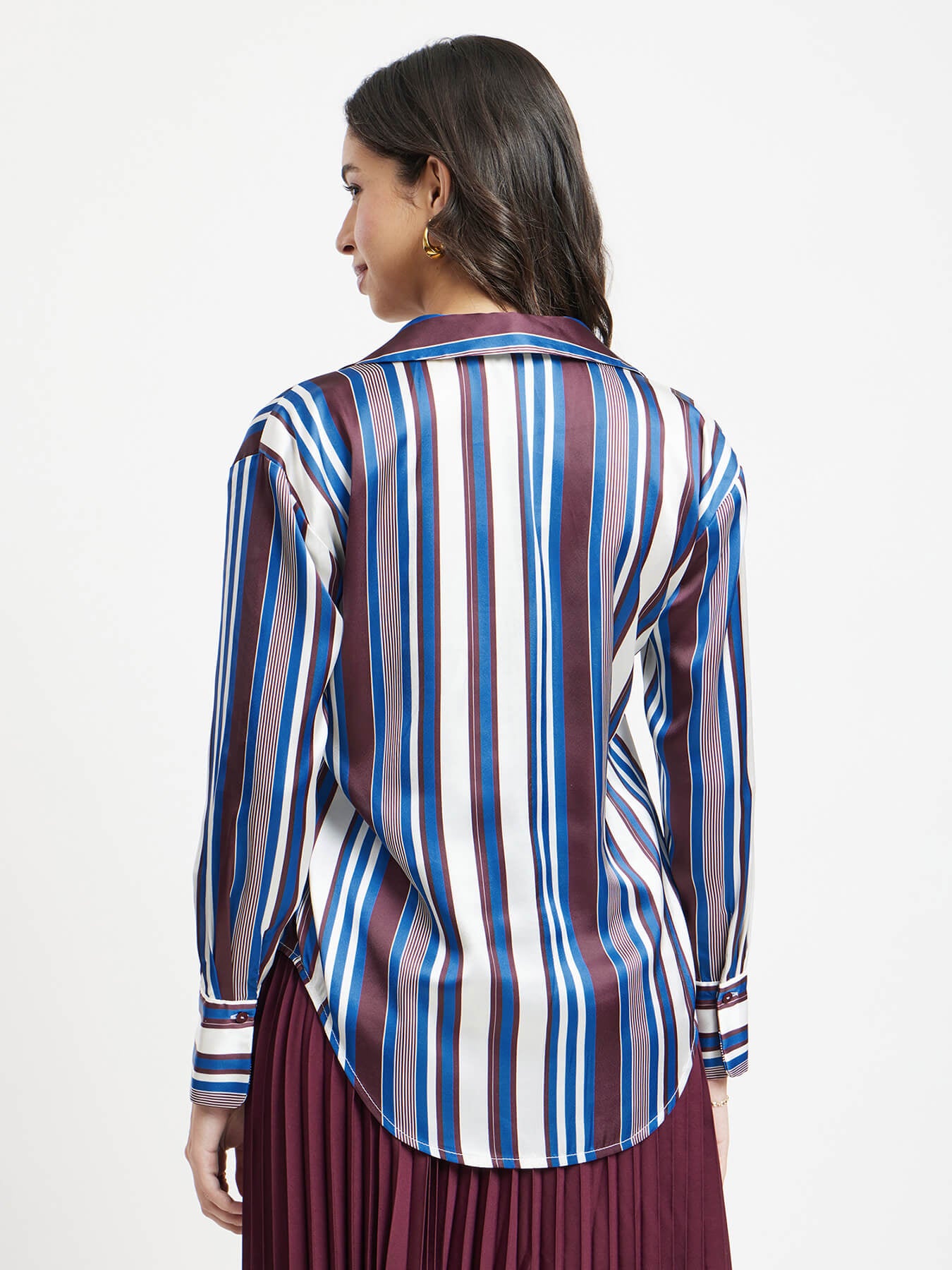 Satin Stripes Shirt - Navy And Maroon