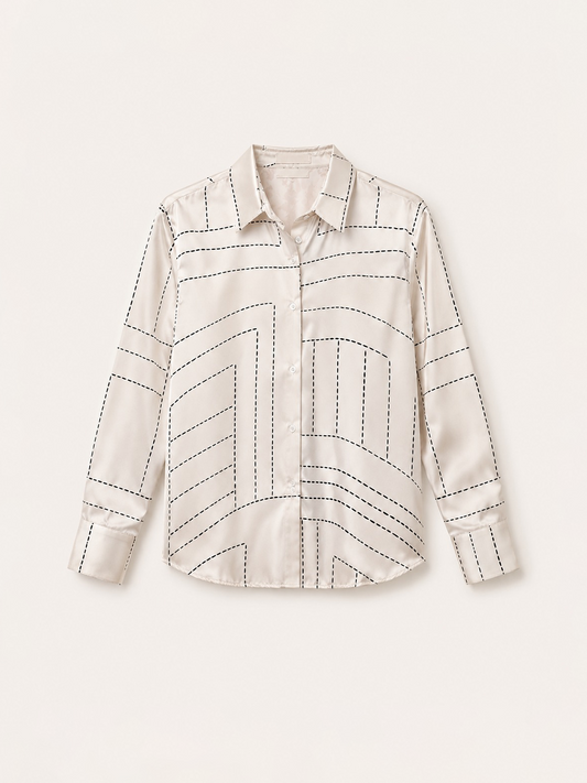 Satin Dot Print Shirt - Off White