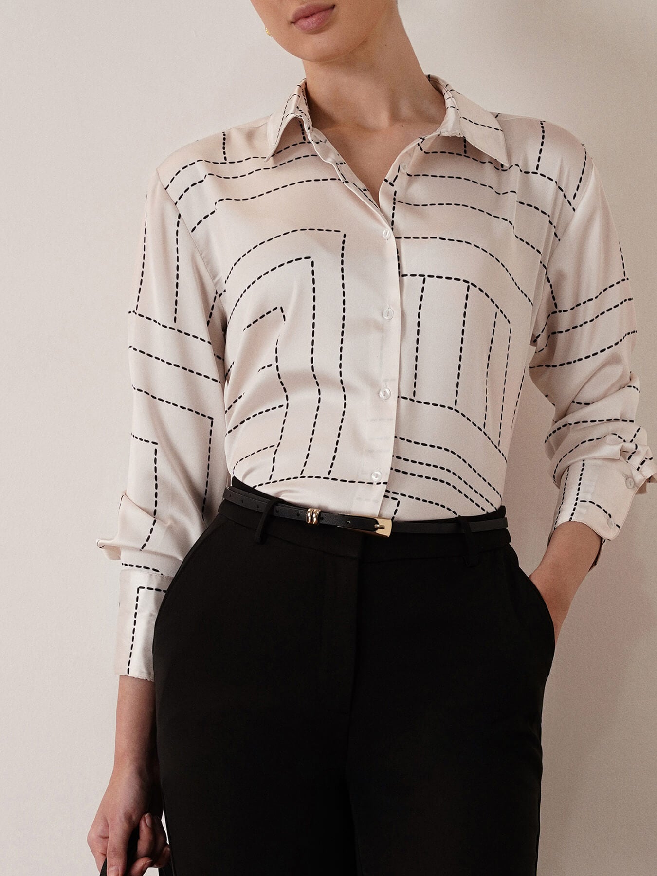 Satin Dot Print Shirt - Off White