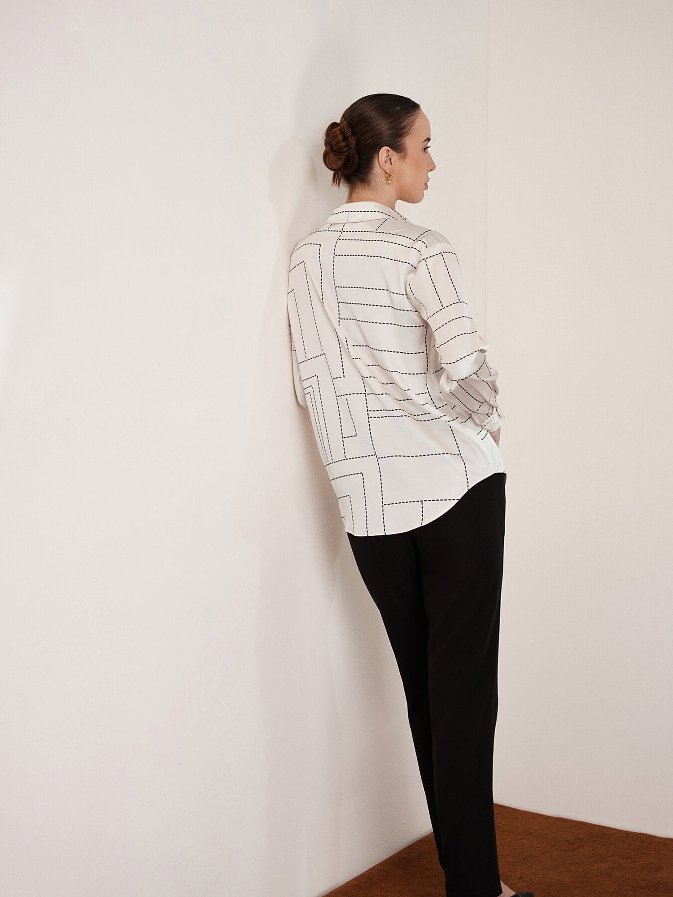 Satin Dot Print Shirt - Off White