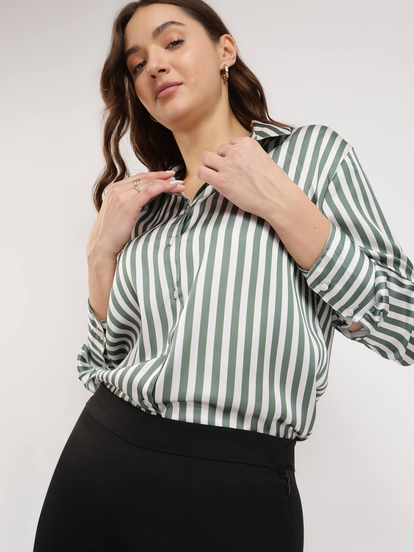 Satin Striped Shirt - Olive