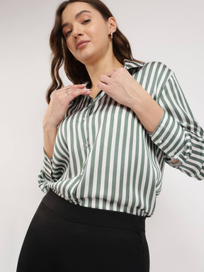 Satin Striped Shirt - Olive