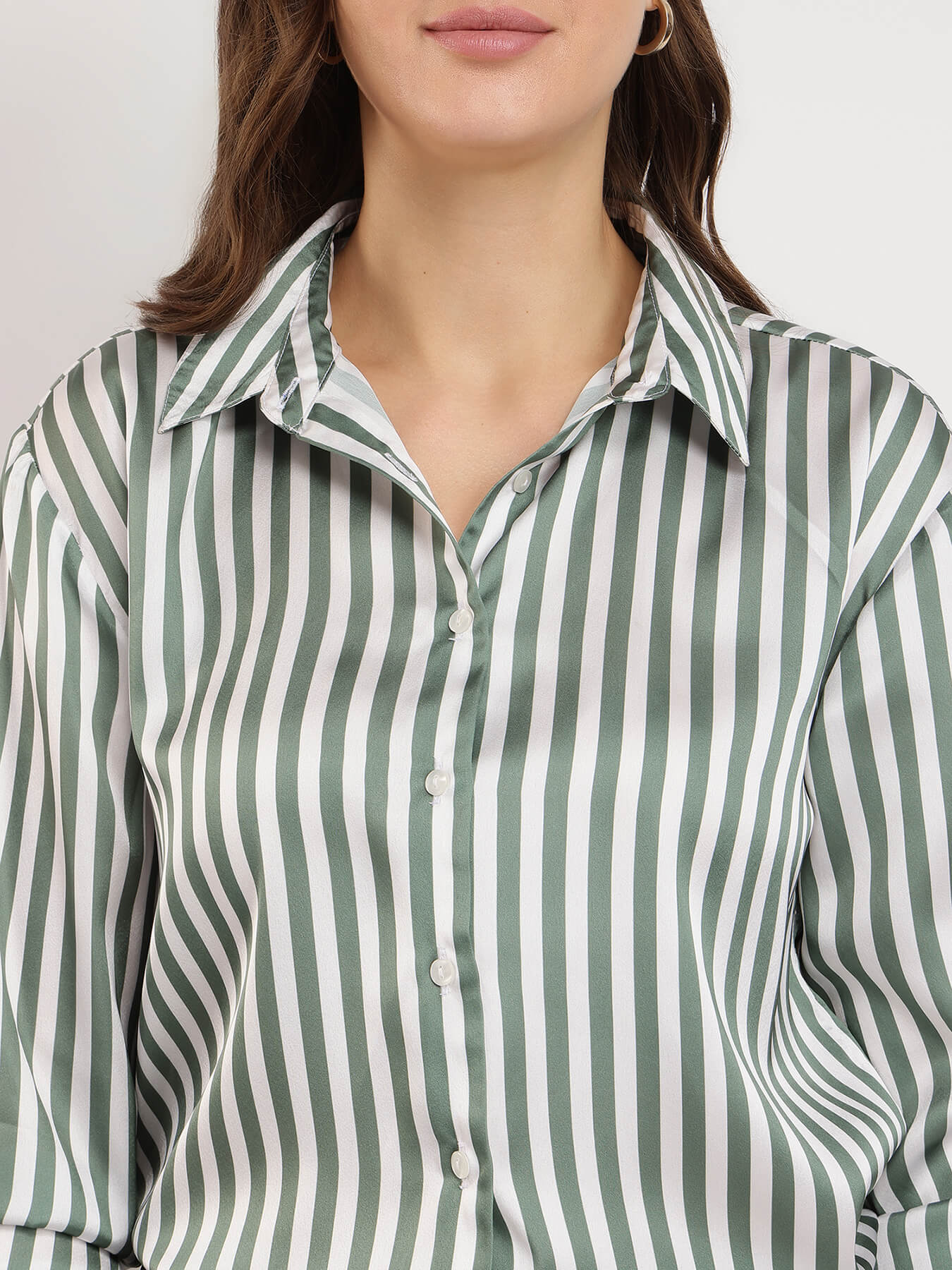 Satin Striped Shirt - Olive