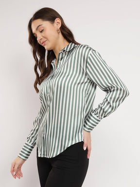 Satin Striped Shirt - Olive