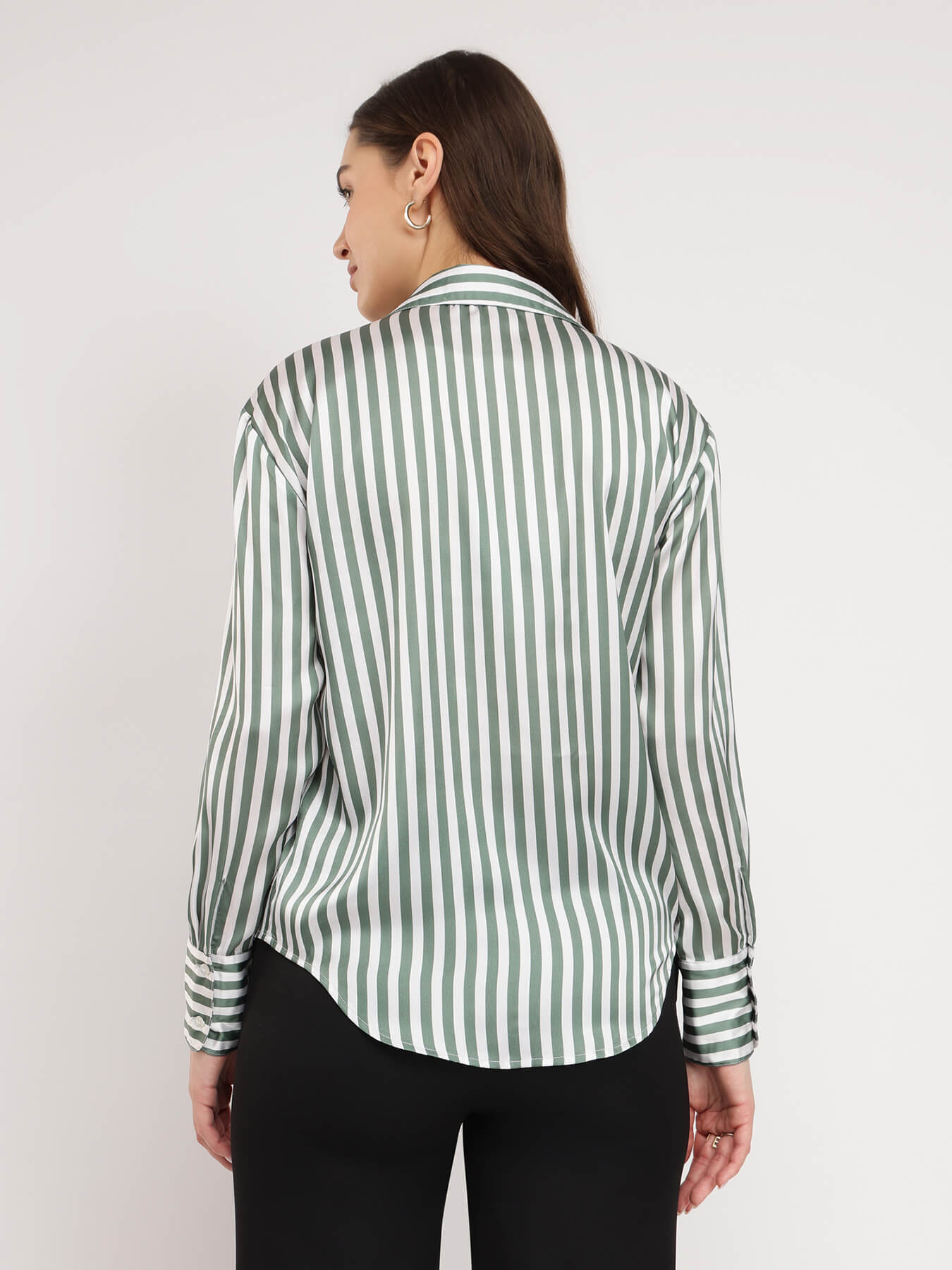 Satin Striped Shirt - Olive