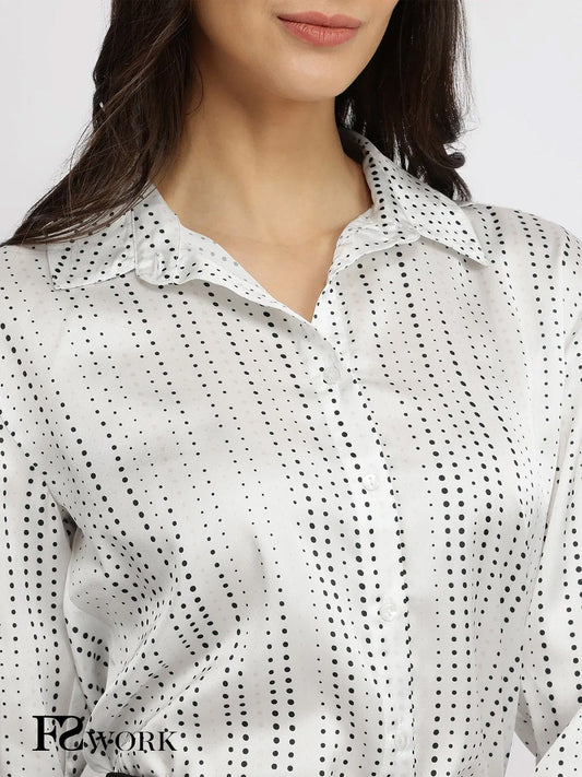 Satin Polka Dot Shirt - White