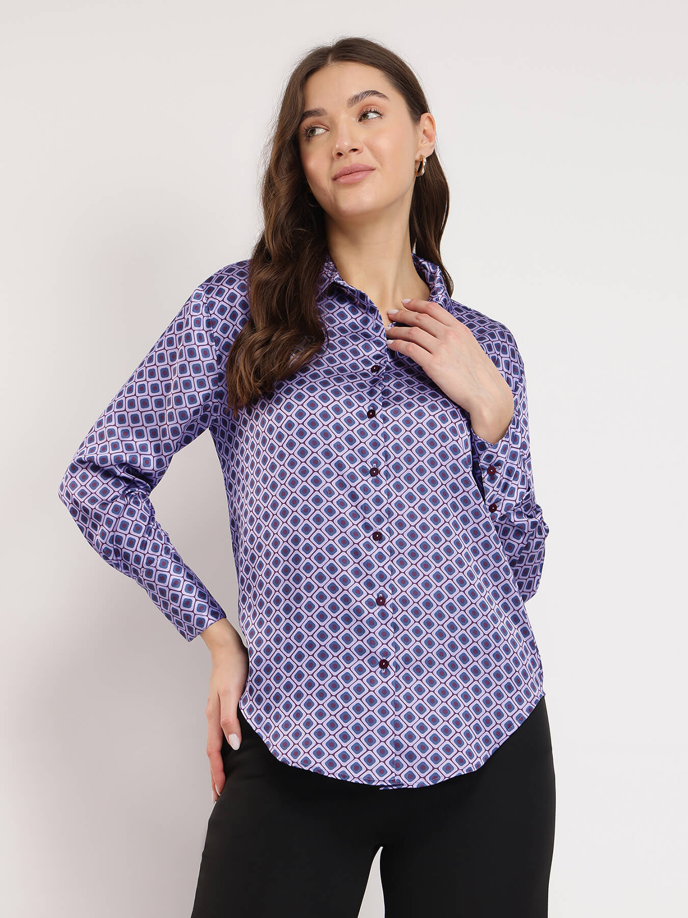 Satin Geometric Shirt - Violet