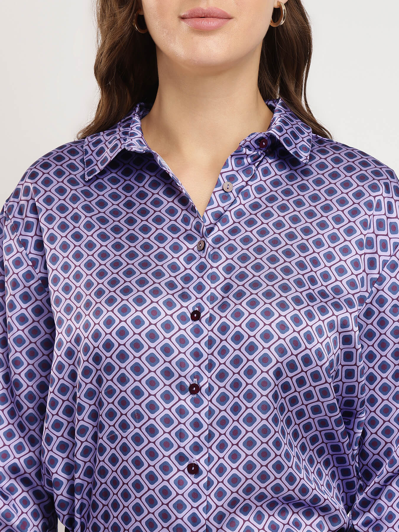 Satin Geometric Shirt - Violet