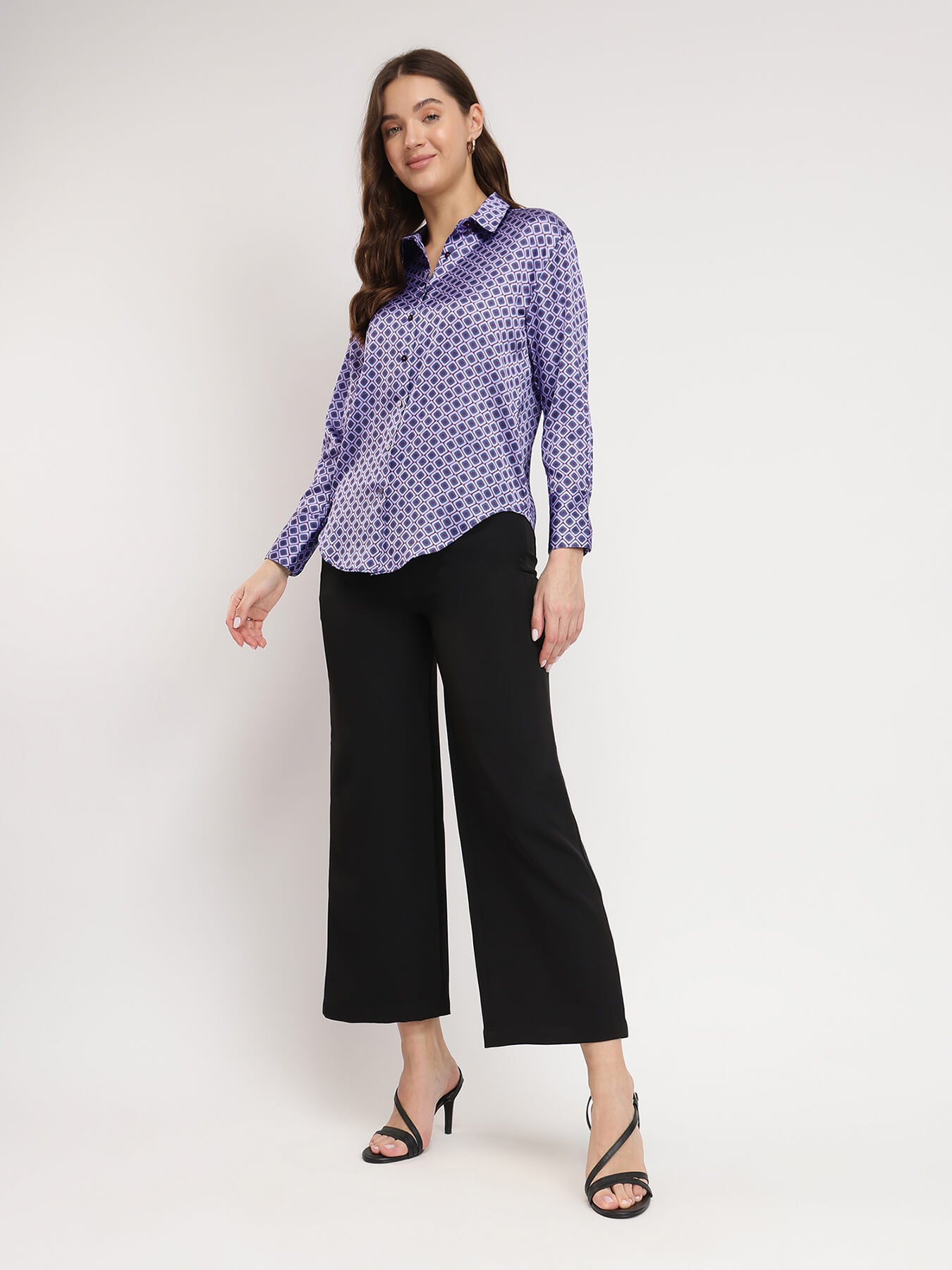 Satin Geometric Shirt - Violet