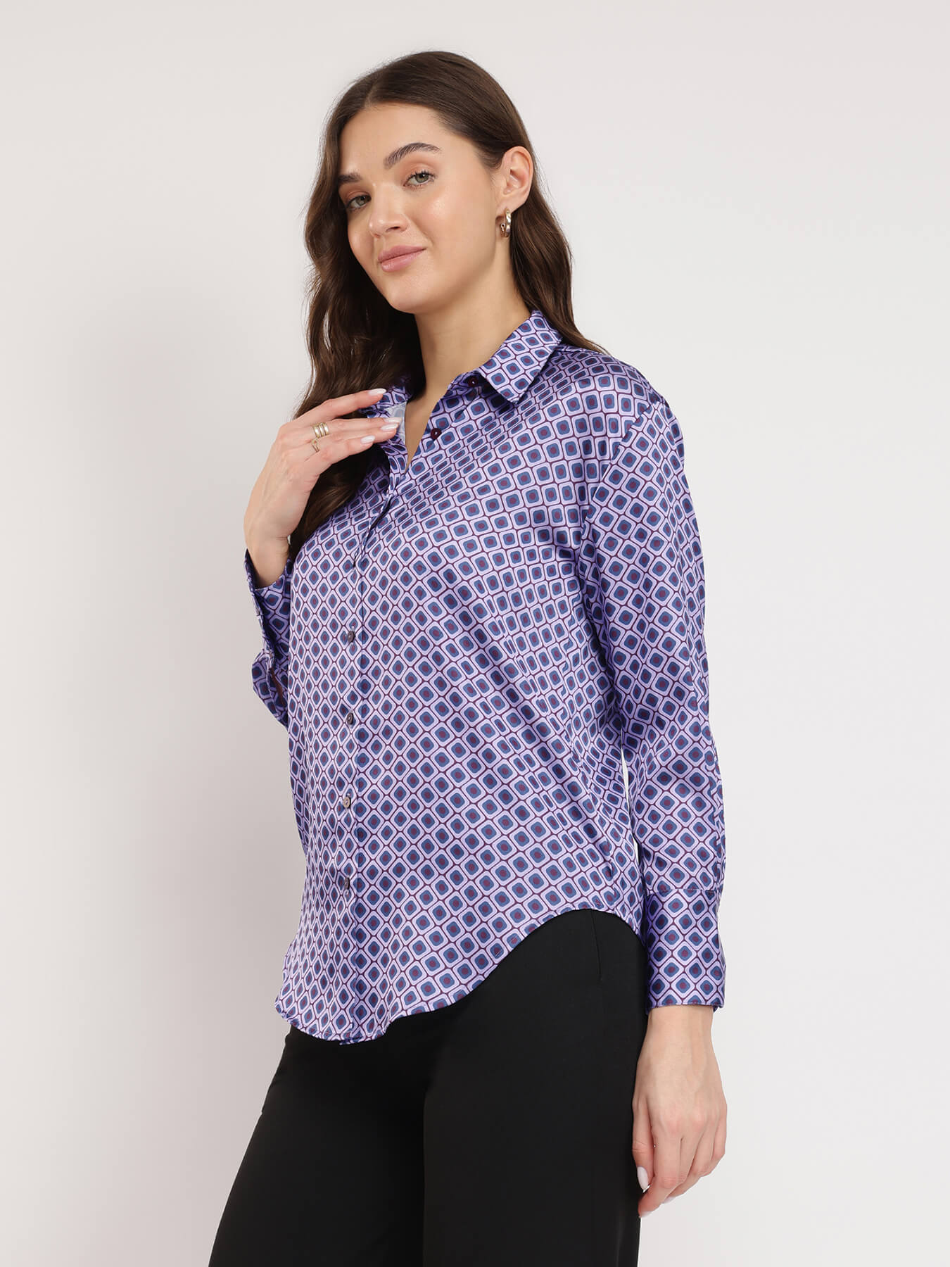 Satin Geometric Shirt - Violet