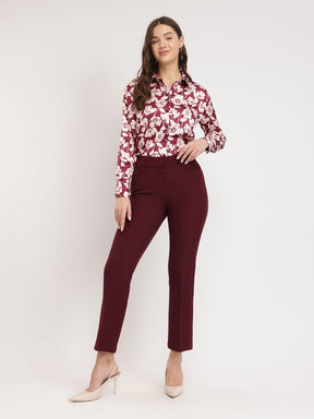 Satin Floral Shirt - Burgundy