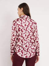 Satin Floral Shirt - Burgundy