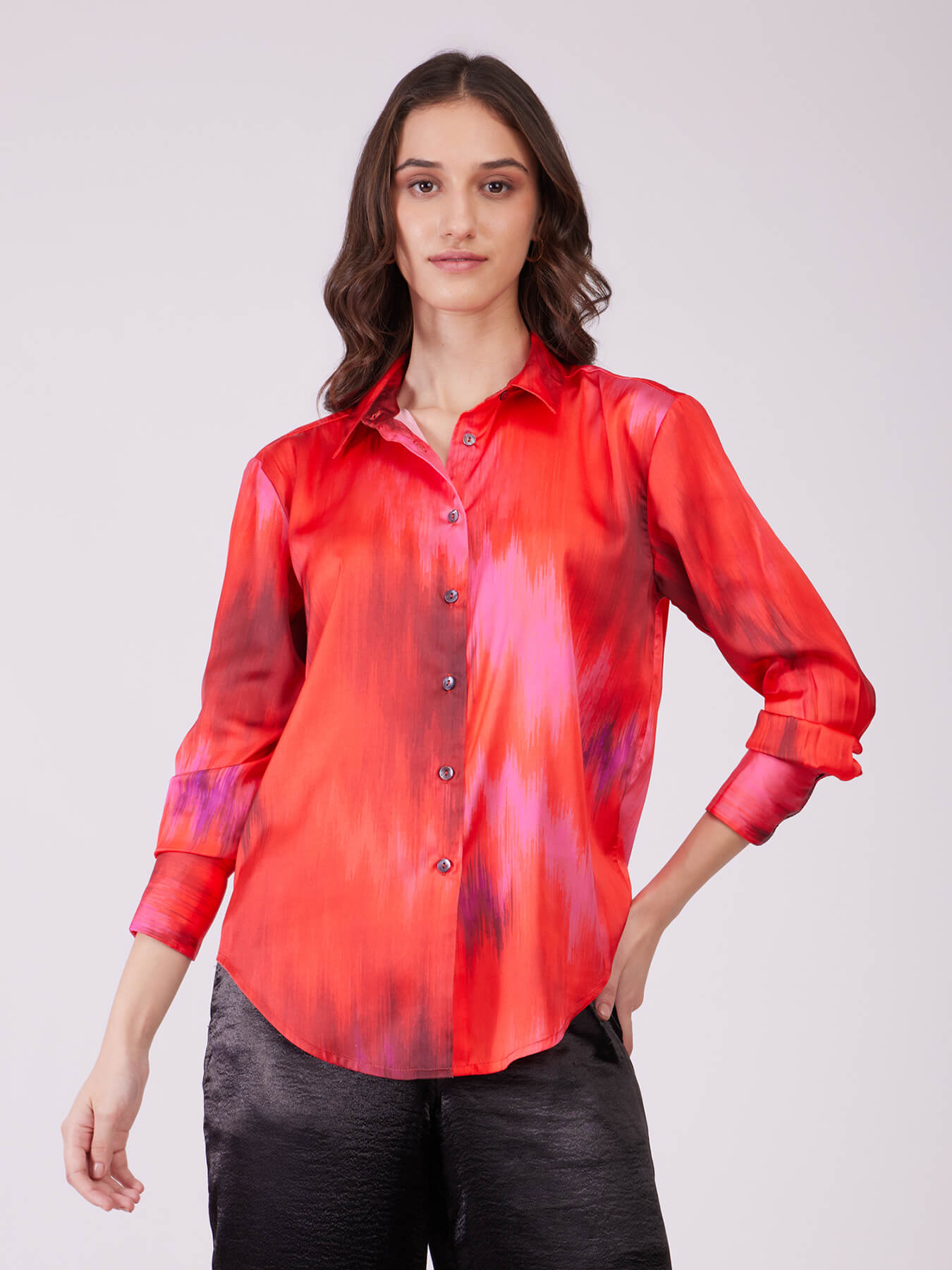 Satin Ombre Shirt - Pink And Red