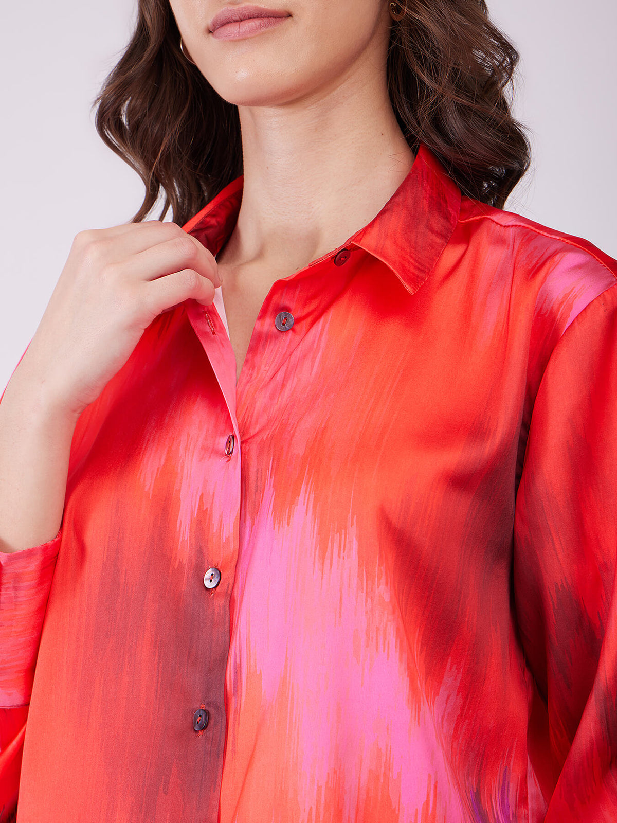 Satin Ombre Shirt - Pink And Red