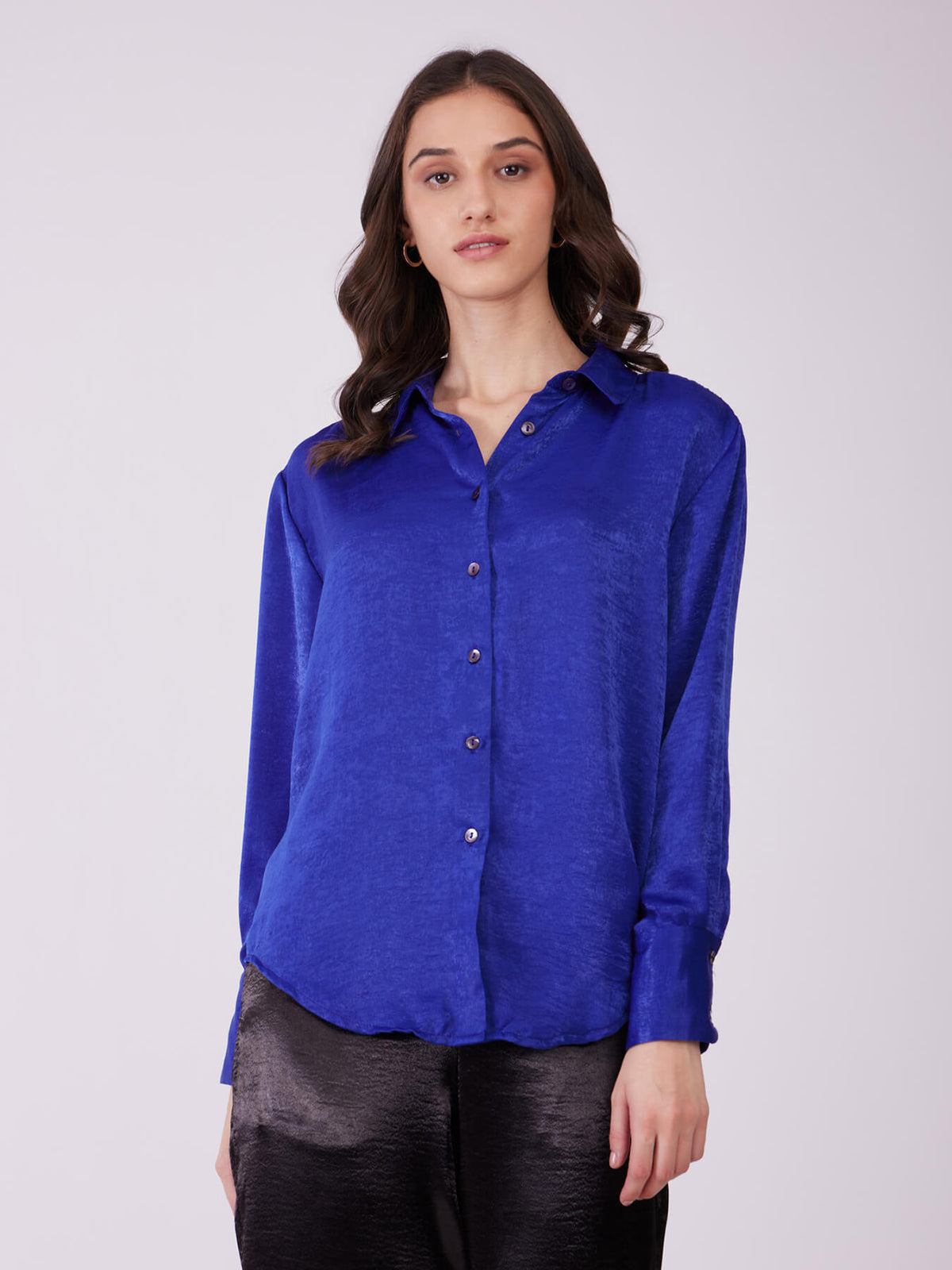 Satin Collared Neck Shirt - Royal Blue