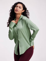 Satin Collared Shirt - Sap Green
