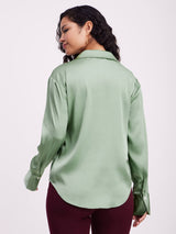 Satin Collared Shirt - Sap Green