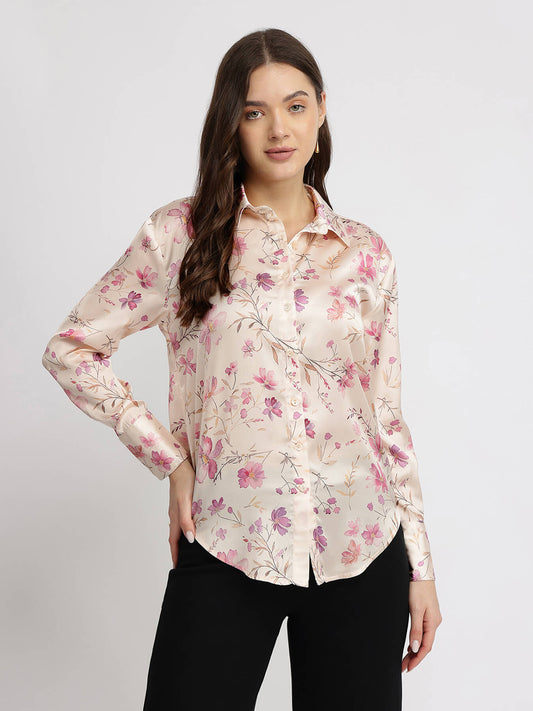 Satin Floral Shirt - Pink