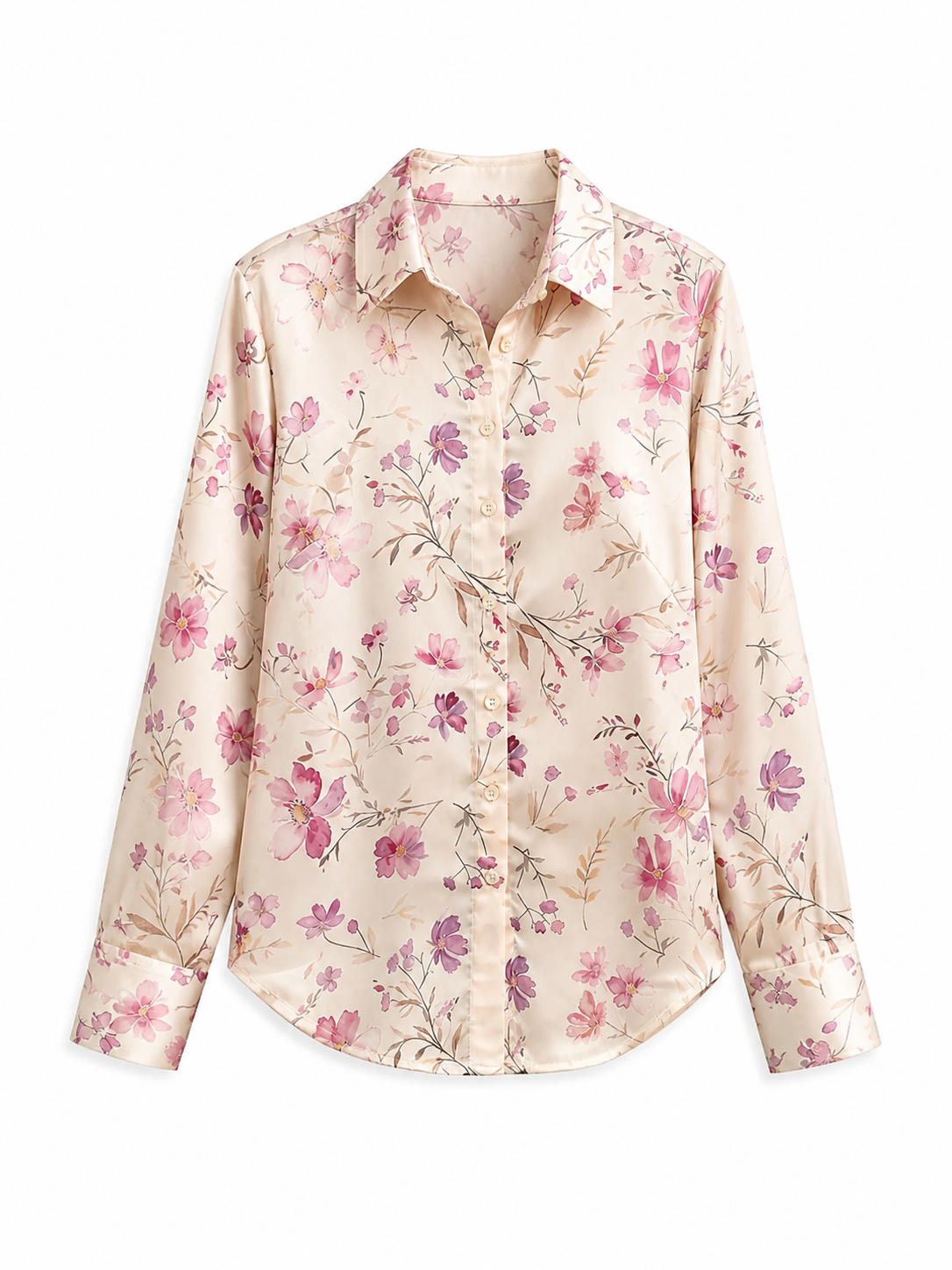Satin Floral Shirt - Pink