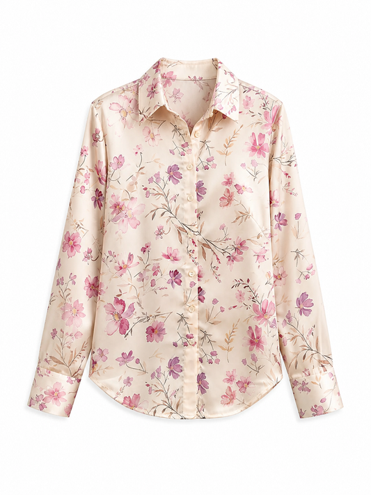 Satin Floral Shirt - Pink