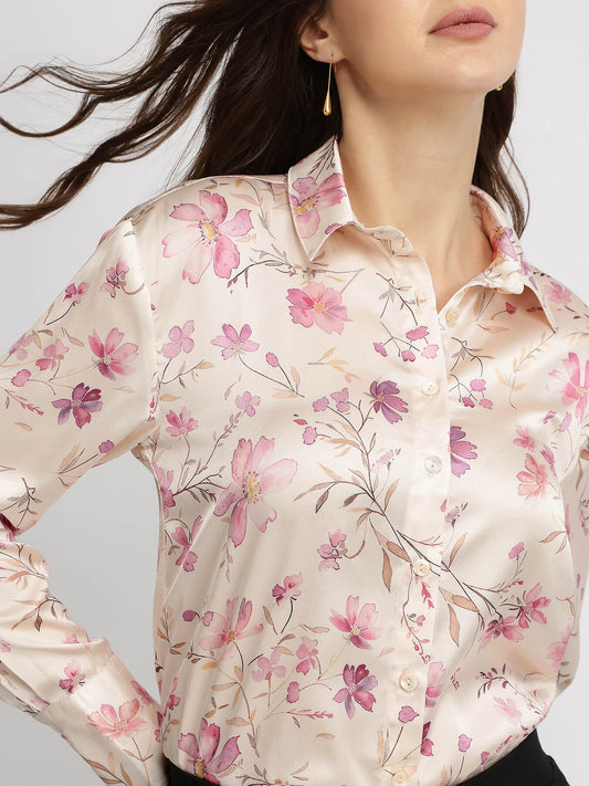 Satin Floral Shirt - Pink